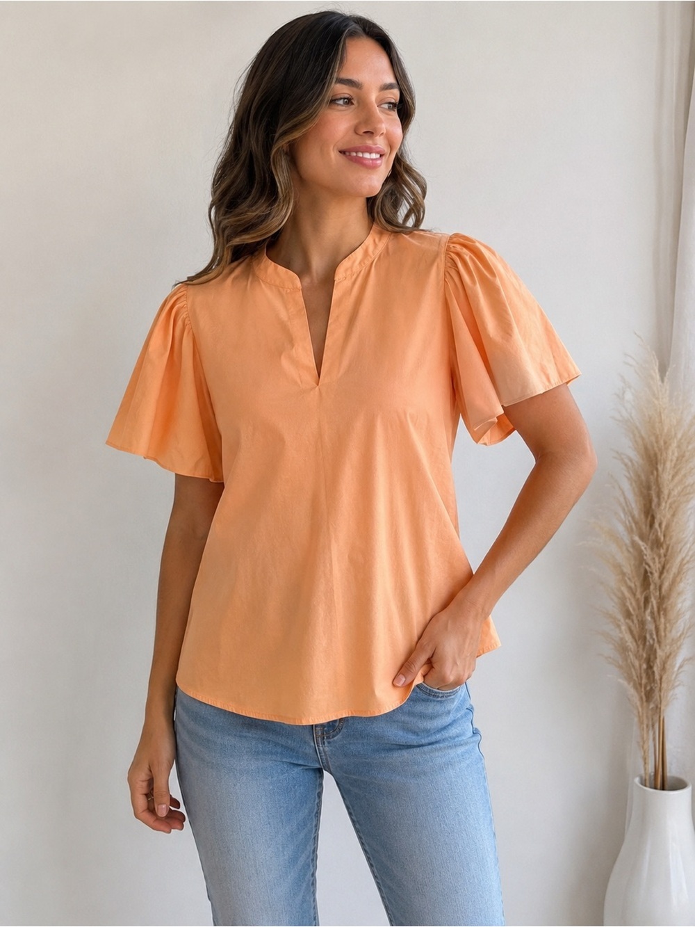 Chico’s Peach Puff Sleeve Cotton Blend Blouse Size 0 (US 4)